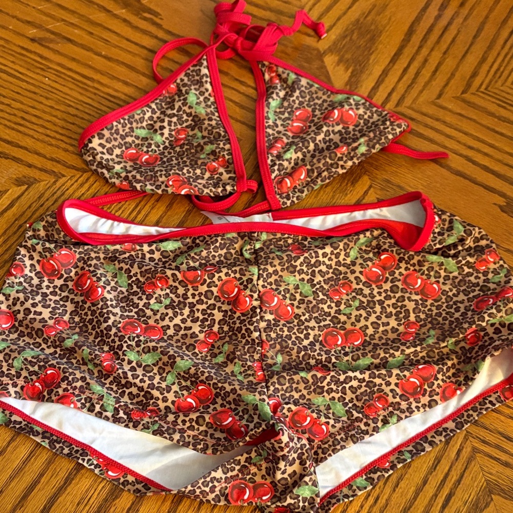 Leopard Print Bikini Set with Red Accents